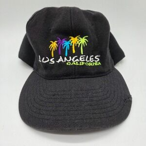 Nissin Cap Los Angeles Hat Mens OSFM Black Palm Tree Embroidered Snapback VTG